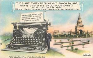 1915 Advertising Giant Typewriter PPIE San Francisco California postcard 3499