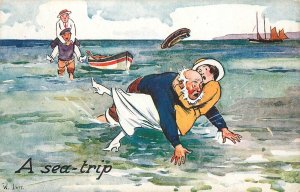 Tuck Postcard Some Sport 8881 A Sea Trip People Fall in Ocean S/A Lunt