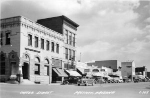 Postcard RPPC 1940s Arizona Prescott Cortez Street Bank drugs autos AZ24-3260