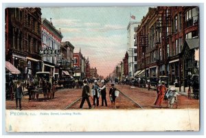 Peoria Illinois IL Postcard Adam Street Looking North c1905 Business Section