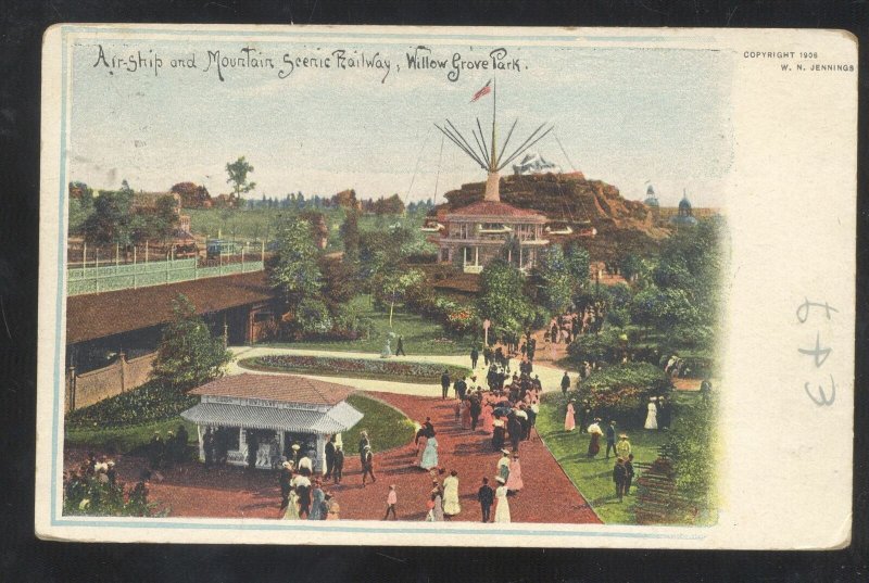 WILLOW GROVE PARK PENNSYLVANIA AMUSEMENT PARK AIRSHIP VINTAGE POSTCARD