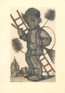 Himmel-Artist Drawn Signed postcard luck chimney sweep boy caricature