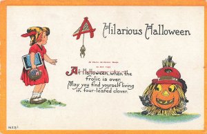 370521-Halloween, Bergman No 1623/1-3, Girl Surprised by Jack o Lantern