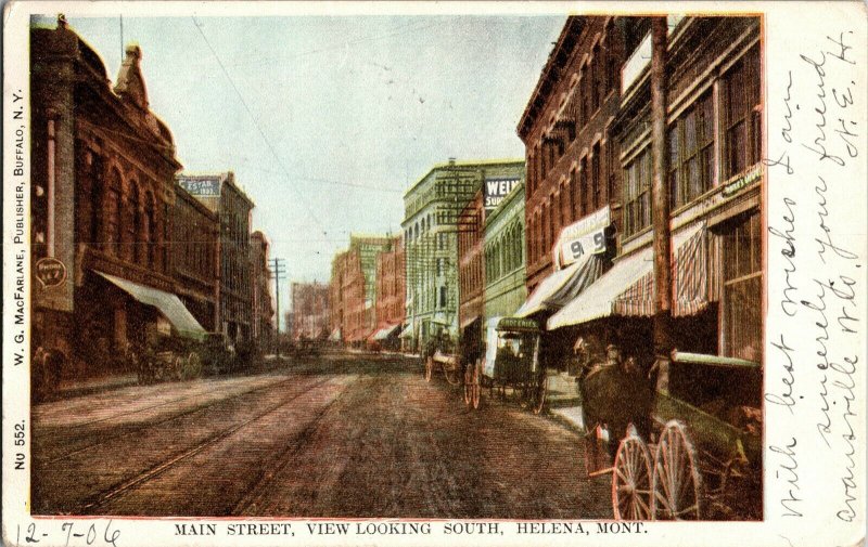 Main Street Looking South Helena MT c1906 UDB Vintage Postcard F78