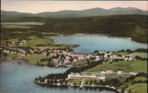 Rangeley Lake ME Hotel Aerial View c1920s-40s Hand Colored Postcard 