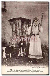 Old Postcard Neris local Chevre Scene Bergere Bains have to drive her goat an...