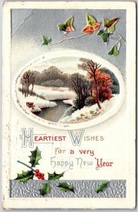 1911 Heartiest Wishes For Very Happy New Year Landscape Winter Posted Postcard