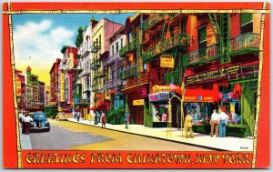 VINTAGE POSTCARD GREETINGS FROM CHINATOWN NEW YORK STORES ADVERTISING c. 1940