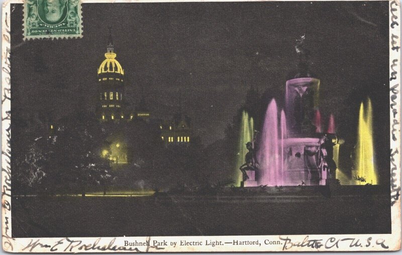 USA Bushnell Park by Electric Light Hartford Connecticut Postcard 05.42