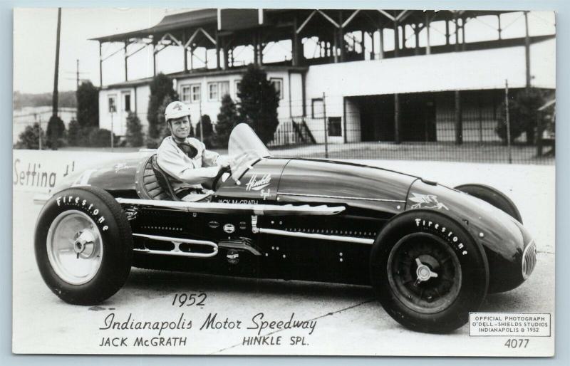 Postcard Photo RPPC 1952 Indianapolis 500 Racer Jack McGrath in Hinkle Car Q14