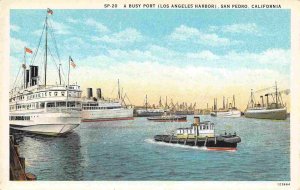 Steamers Tug San Pedro Los Angeles Harbor California 1920s postcard