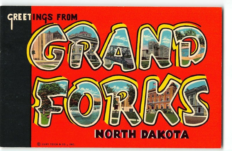 GRAND FORKS, NORTH DAKOTA Large Letter 1959 Chrome Postcard Curt Teich 9C-K2083