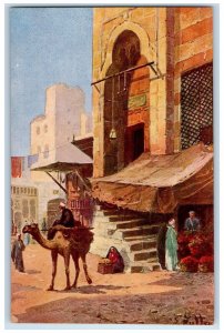 c1910's Egypt, Man Riding Camel Egyptian Traditional Dress Antique Postcard