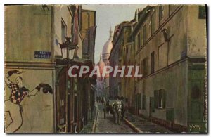 Postcard Old Paris Montmartre Rue Saint Rustique and Basilica