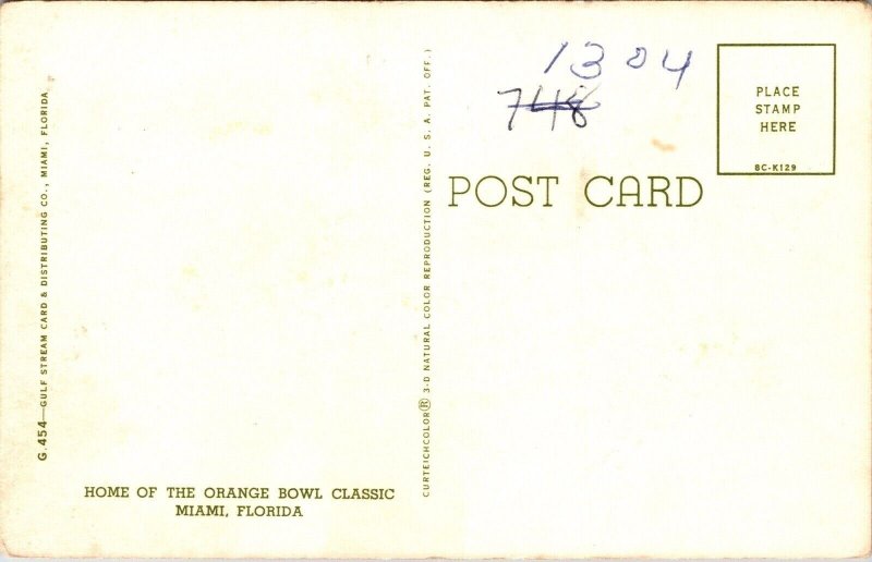Orange Bowl Stadium Miami Florida Scenic Birds Eye View Chrome Postcard 