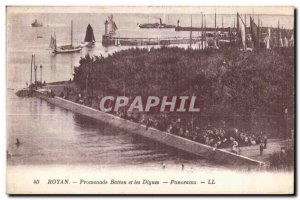 Old Postcard Royan Promenade Botton and Dikes Boat Panorama