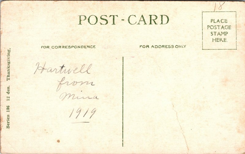 Postcard Thanksgiving Bowl Pears Autumn Leaves