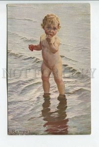 461942 Karl RUMPEL Nude Baby Girl in Sea Vintage postcard Arthur Rehn