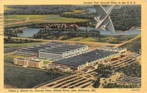 MIDDLE RIVER, Maryland MD   GLENN L MARTIN AIRCRAFT PLANT~FACTORY  1940 Postcard
