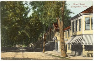 Bridgewater MA Broad Street Vintage Store Fronts Great Signage Postcard