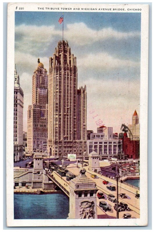 Chicago Illinois IL Postcard The Tribune Tower And Michigan Avenue Bridge 1940