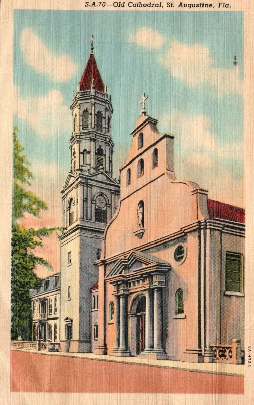 St. Augustine Florida, 1947 Old Cathedral Roman Catholic Church Vintage Postcard