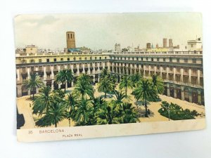 Vintage Postcard Barcelona Spain Plaza Real Scene