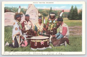 Native Americana Indian~5 Tom Tom Drummers~1942 Vintage Postcard 