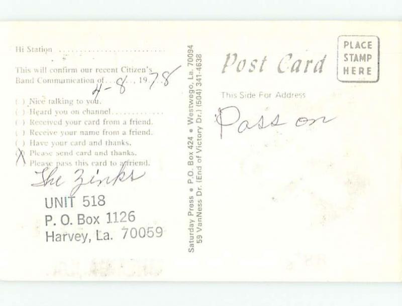 Female Fox - Qsl Ham Radio Card Gretna Louisiana LA t1069