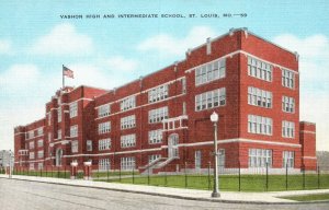 Vintage Postcard 1930's Vashon High & Intermediate School St. Louis Mo. Missouri