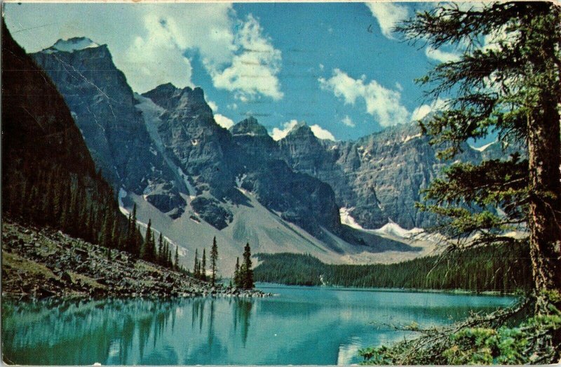 Canadian Rockies Moraine Lake Valley Ten Peaks Lake Louise Colour Postcard Vtg 