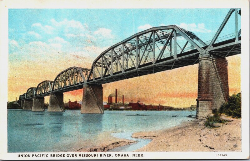 Union Pacific Bridge Over Missouri River Omaha Nebraska Vintage Postcard C119