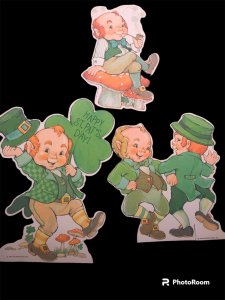 Set of 3 1982 Hallmark St Patrick’s Day Leprechaun Diecut decorations