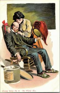 Wifely Kiss, Kissing Series 4, Man with Wife's New Hat Vintage Postcard O15