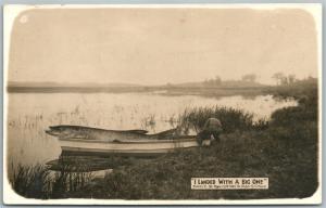 EXAGGERATED FISH 1912 ANTIQUE REAL PHOTO POSTCARD RPPC FISHING