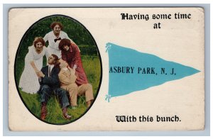 Asbury Park NJ Pennant Postcard Having Some Time with this Bunch