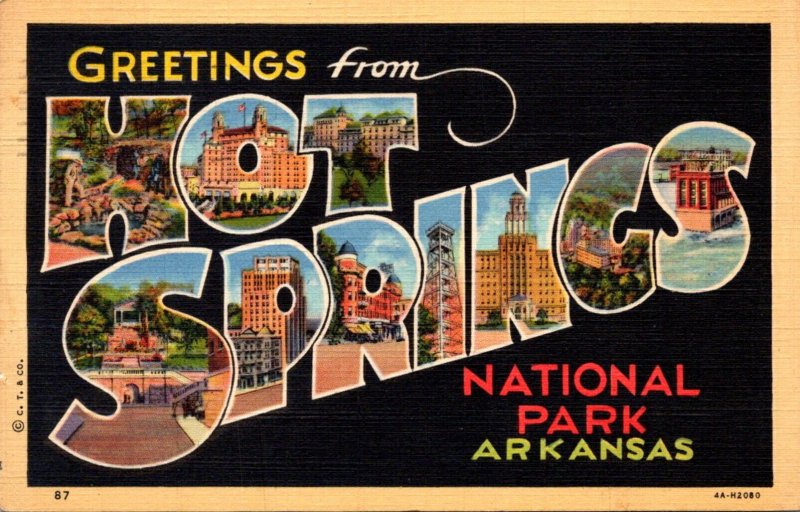 Arkansas Greetings From Hot Springs Large Letter Linen 1948 Curteich