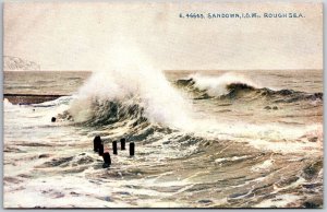 Sandown Isle Of Wight Rough Sea Surf Waves Postcard