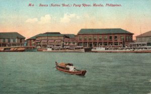 Vintage Postcard Banca Native Boat Pasig River Manila Philippines Edward H.