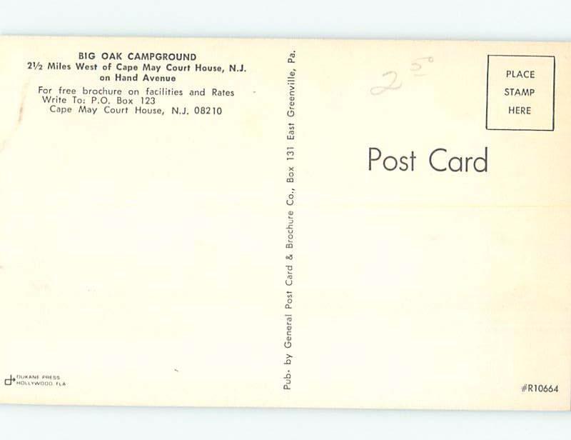 Unused Pre-1980 CAMPING - BIG OAK CAMPGROUND Cape May New Jersey NJ c3520