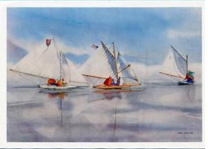 NY - Long Island, Bellport Bay, Ice Scootering  (Artist Signed: Jody Love)