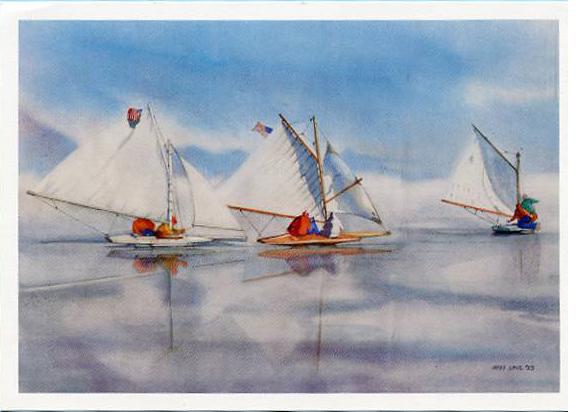 NY - Long Island, Bellport Bay, Ice Scootering  (Artist Signed: Jody Love)