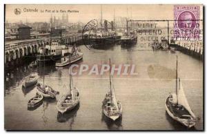 Old Postcard Ostend The Port and Harbor Station Ferries