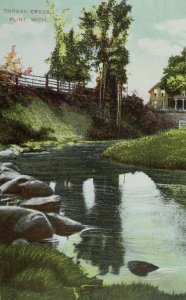 C.1910 Thread Creek Flint, MI  River House Fence Blue Sky Postcard P103