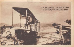 U.S. Marines Launching  A Hydro-Aeroplane, B/W Photo Print Vintage PC U13641