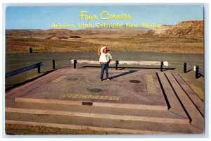 c1950's Four Corners Marker Arizona Utah Colorado New Mexico NM Vintage Postcard