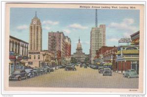 Michigan Avenue Street Scene Lansing MI 1950s postcard