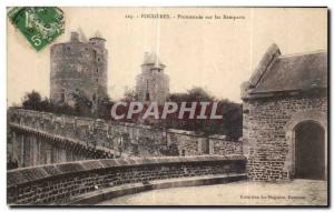 Old Postcard Fougeres Walk on the Ramparts