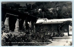 RPPC  JACALA, HIDALGO Mexico ~ Jardin del HOTEL SIMPSON ca 1940s  Postcard