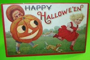 Vintage Halloween Postcard Puppy Dog Kids 1908 Original Embossed Alleghney PA